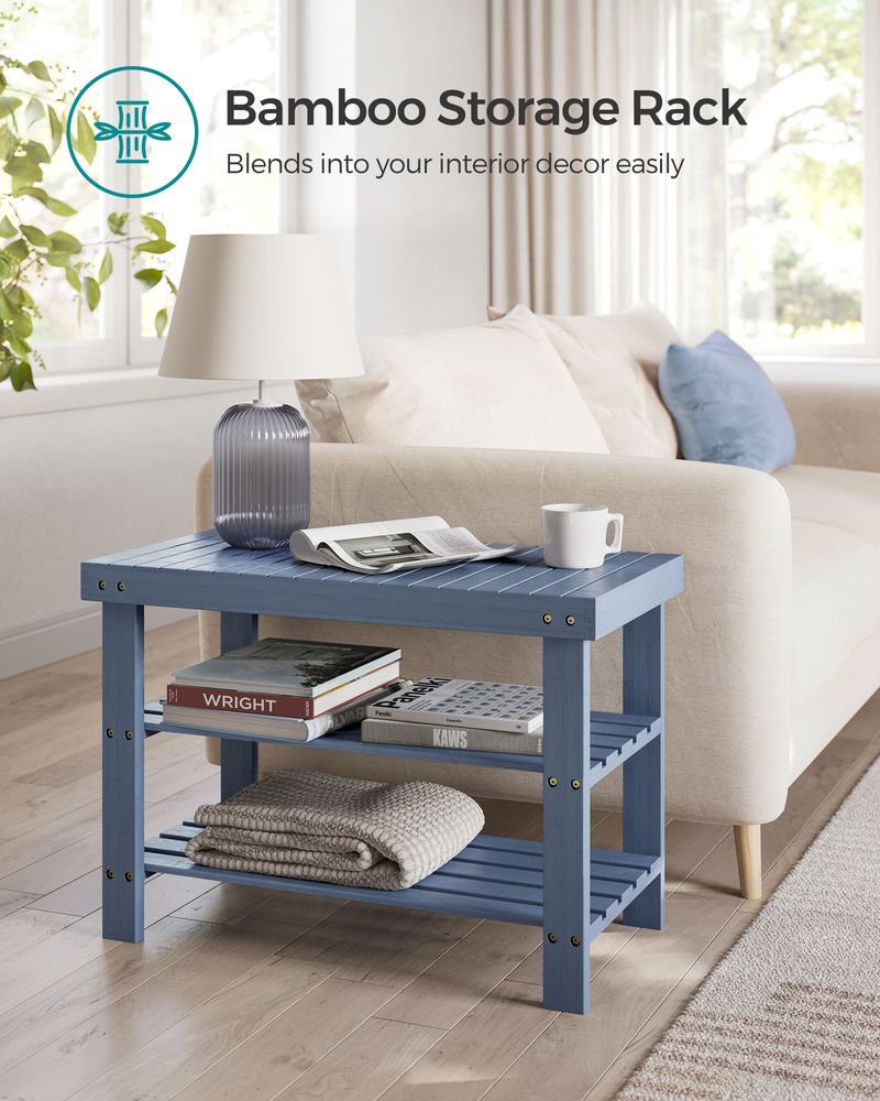 Shoe Rack Bench - 3 Tier Bamboo - Entryway Storage Organizer