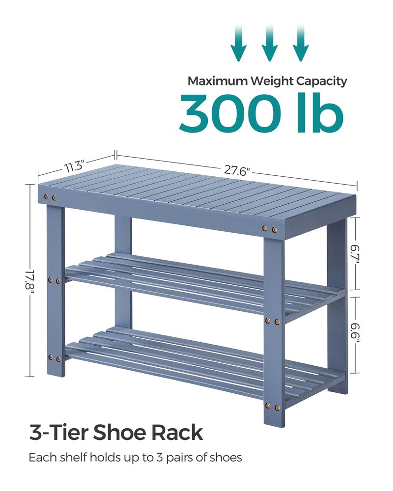Shoe Rack Bench - 3 Tier Bamboo - Entryway Storage Organizer
