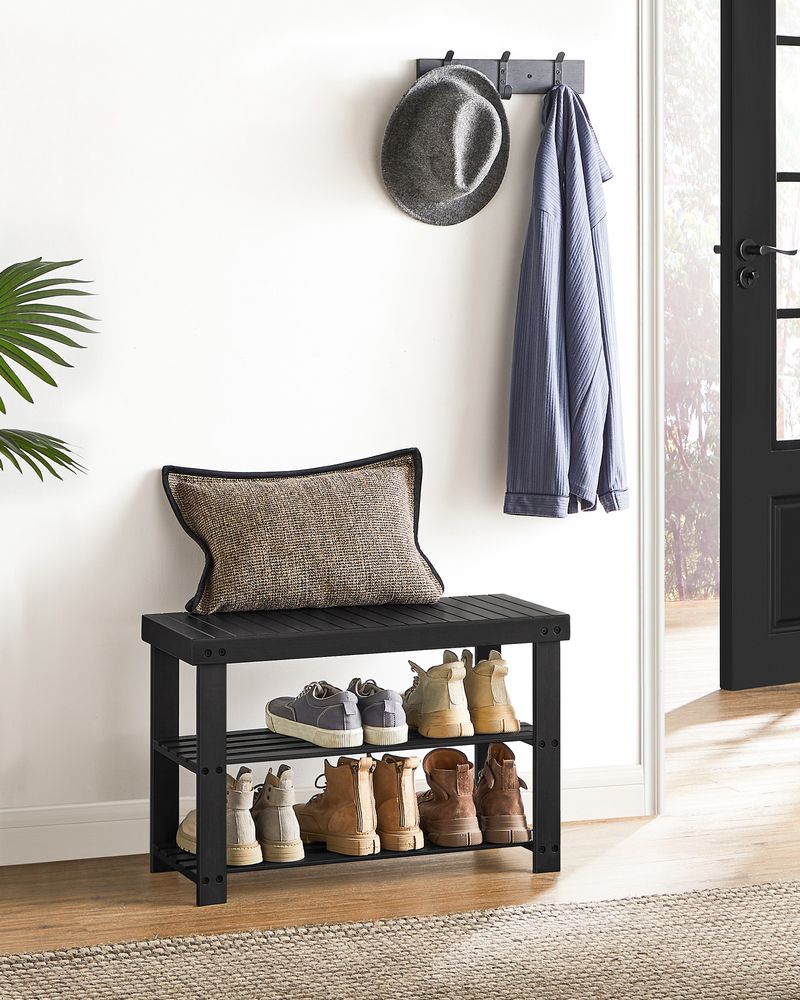 Shoe Rack Bench - 3 Tier Bamboo - Entryway Storage Organizer
