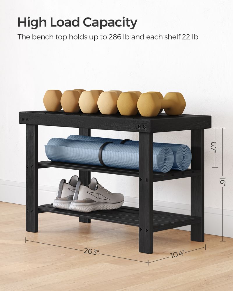 Shoe Rack Bench - 3 Tier Bamboo - Entryway Storage Organizer