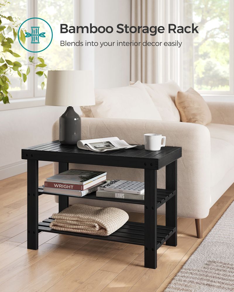 Shoe Rack Bench - 3 Tier Bamboo - Entryway Storage Organizer