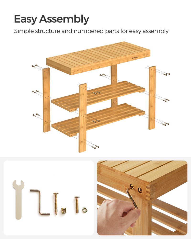Shoe Rack Bench - 3 Tier Bamboo - Entryway Storage Organizer