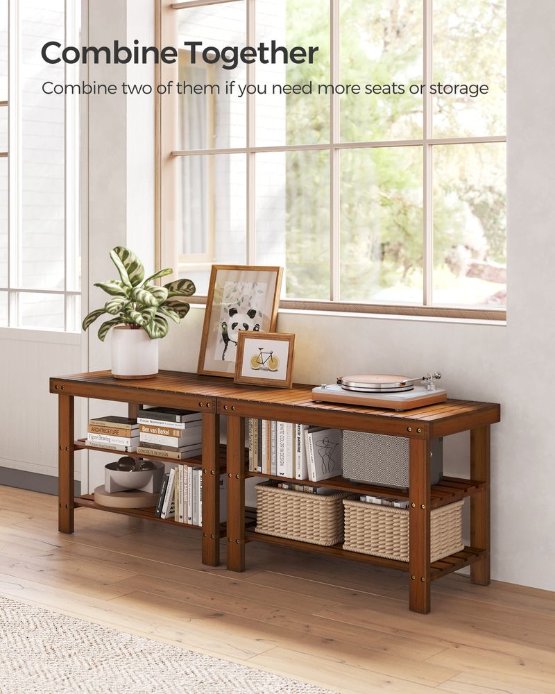 Shoe Rack Bench - 3 Tier Bamboo - Entryway Storage Organizer