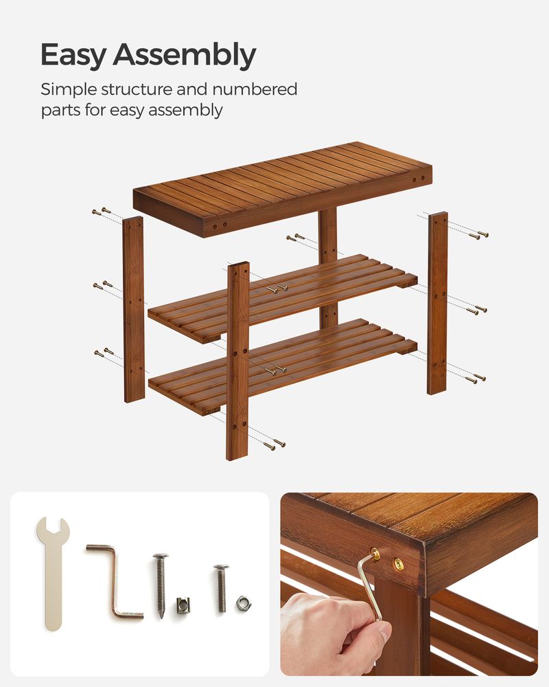 Shoe Rack Bench - 3 Tier Bamboo - Entryway Storage Organizer