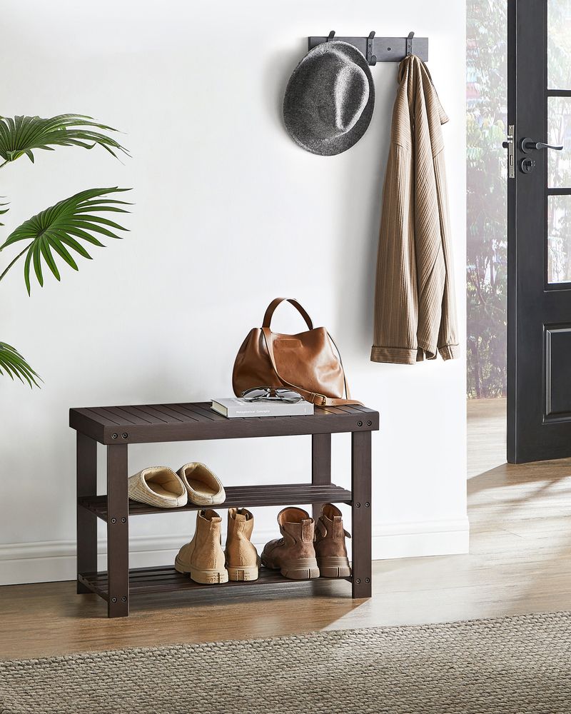 Shoe Rack Bench - 3 Tier Bamboo - Entryway Storage Organizer