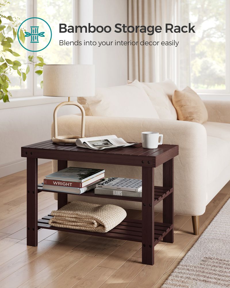 Shoe Rack Bench - 3 Tier Bamboo - Entryway Storage Organizer
