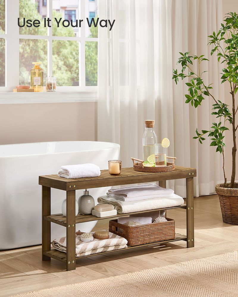 Shoe Rack Bench - 3 Tier Bamboo - Entryway Storage Organizer