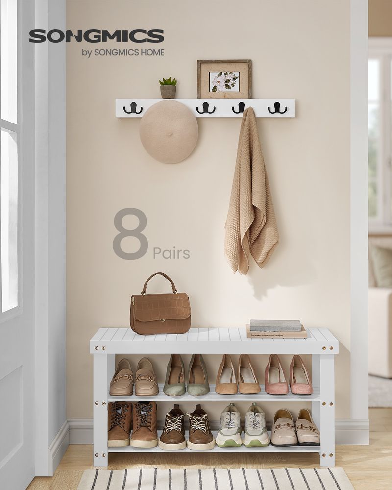 Shoe Rack Bench - 3 Tier Bamboo - Entryway Storage Organizer