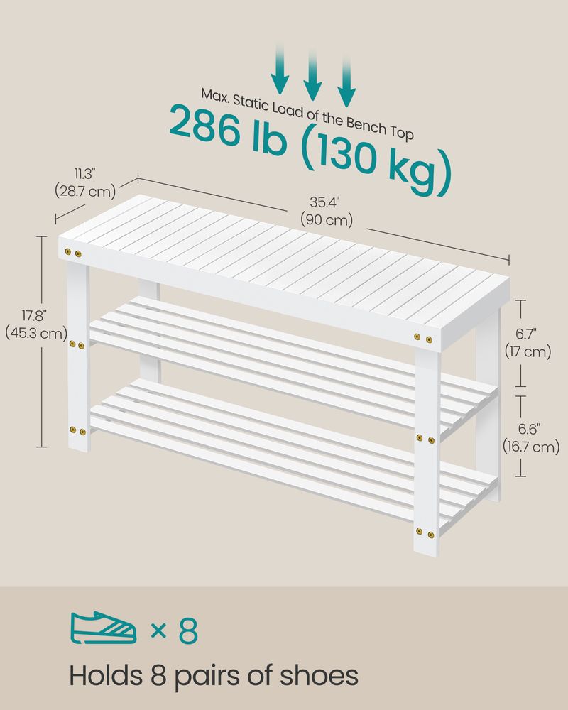 Shoe Rack Bench - 3 Tier Bamboo - Entryway Storage Organizer