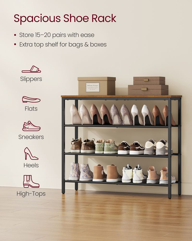 Shoe Rack – Metal Mesh Shelves – Storage for 18 to 24 Pairs