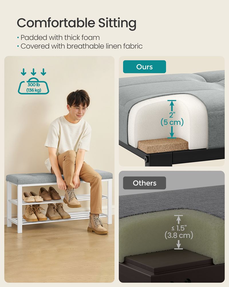 Shoe Bench With Cushion - Entryway Shoe Storage Seating
