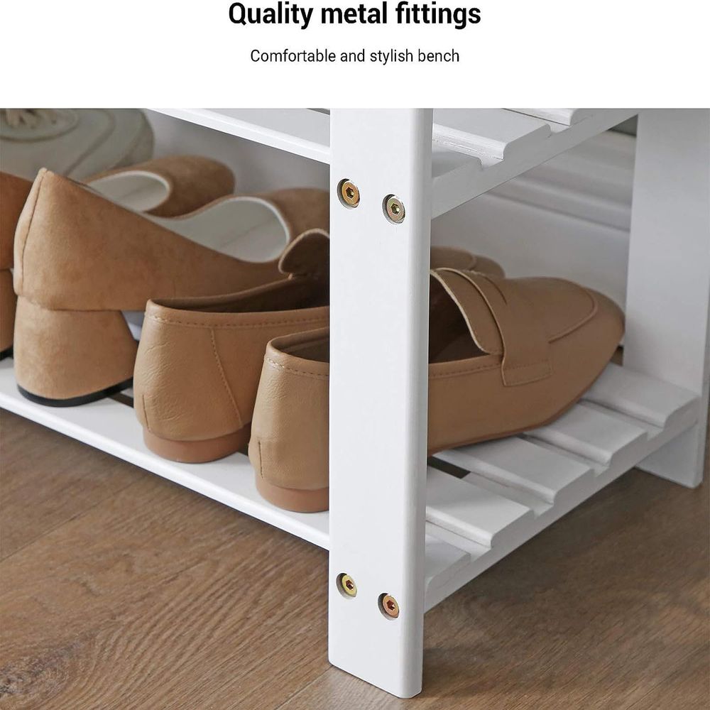 Shoe Bench - 3 Tier Bamboo - Cushioned Seat With Storage