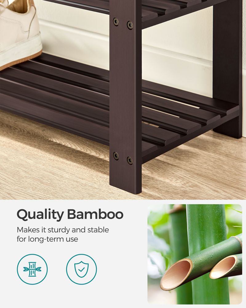 Shoe Bench - 3 Tier Bamboo - Cushioned Seat With Storage