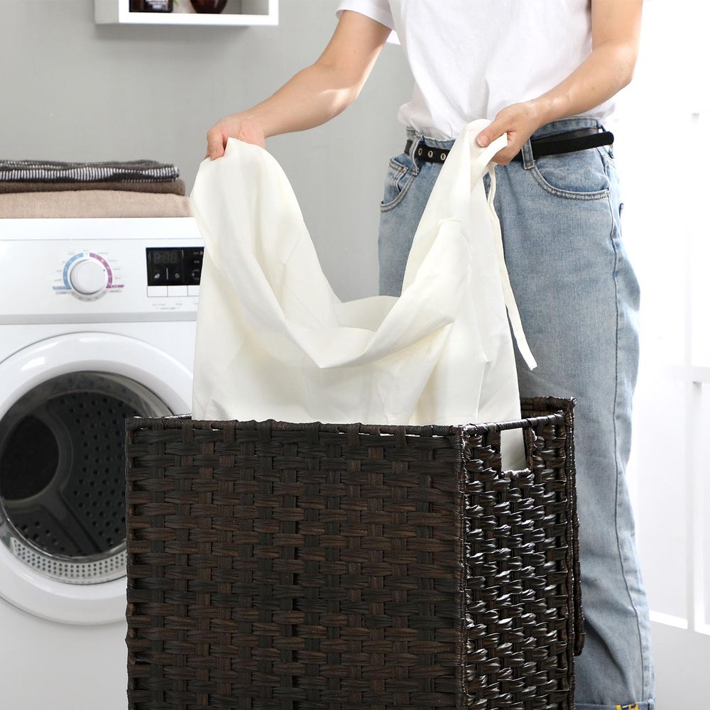 Laundry Basket With Lid - Synthetic Rattan - 23.8 Gallon