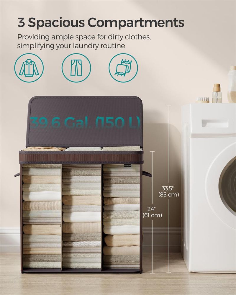 Laundry Hamper With Lid - Bamboo - 26.4 Gallon Capacity