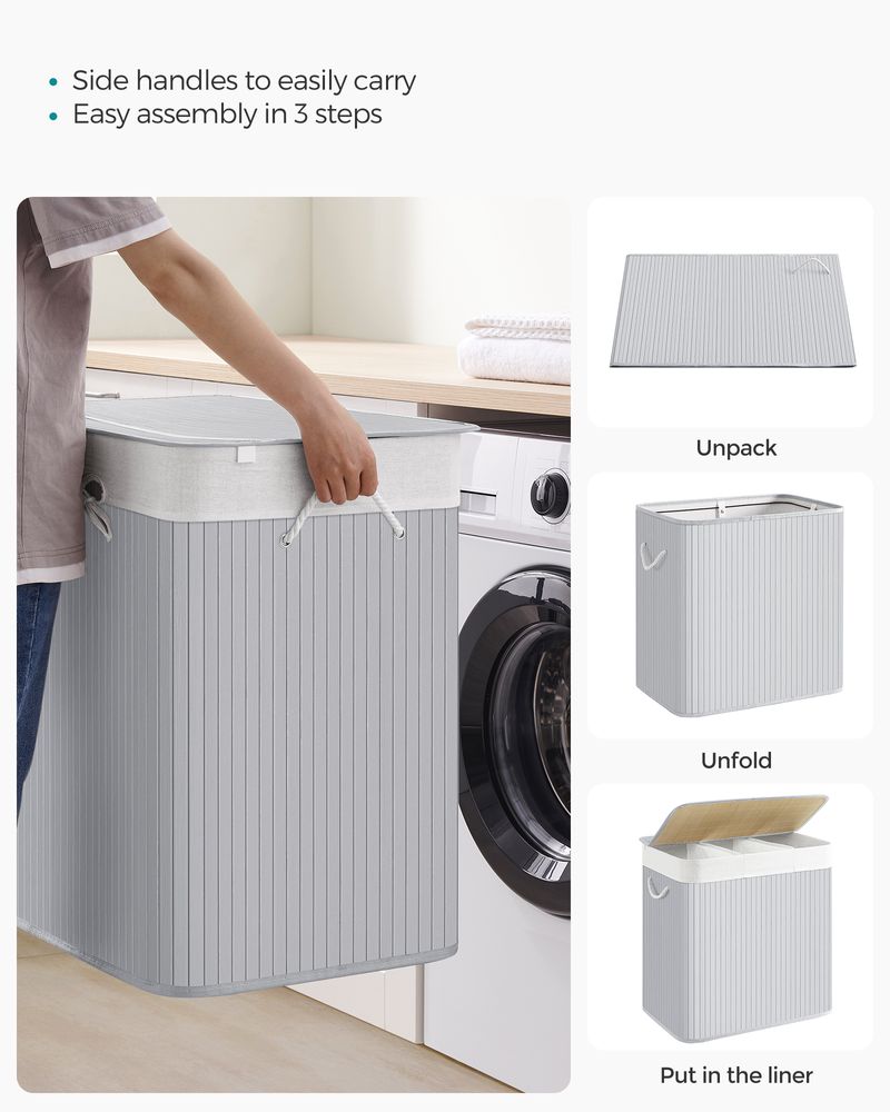 Laundry Hamper With Lid - 3 Section - 39.6 Gallon 150L