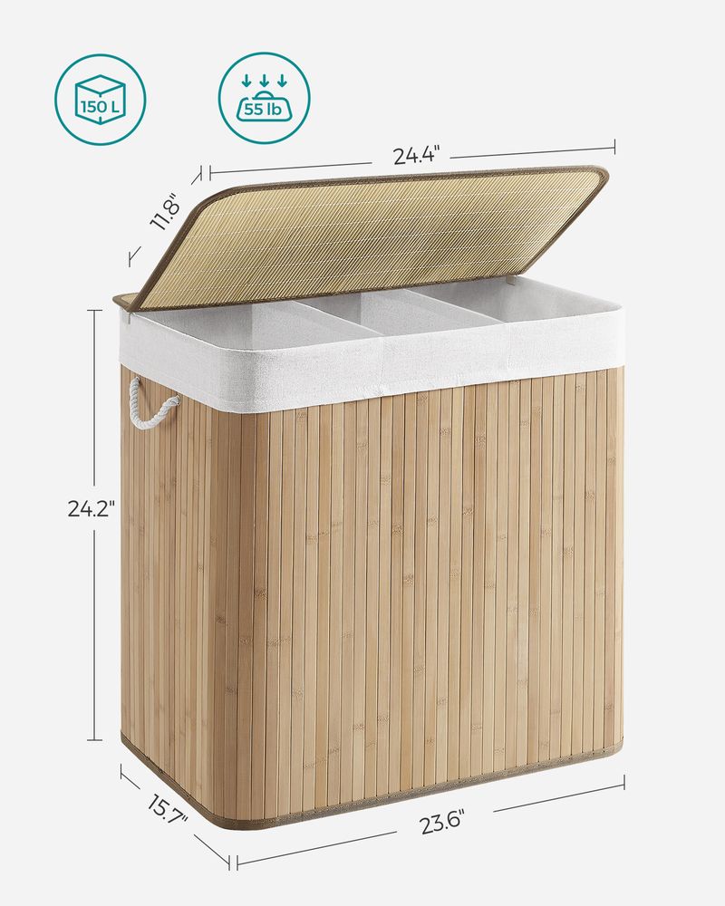Laundry Hamper With Lid - 3 Section - 39.6 Gallon 150L