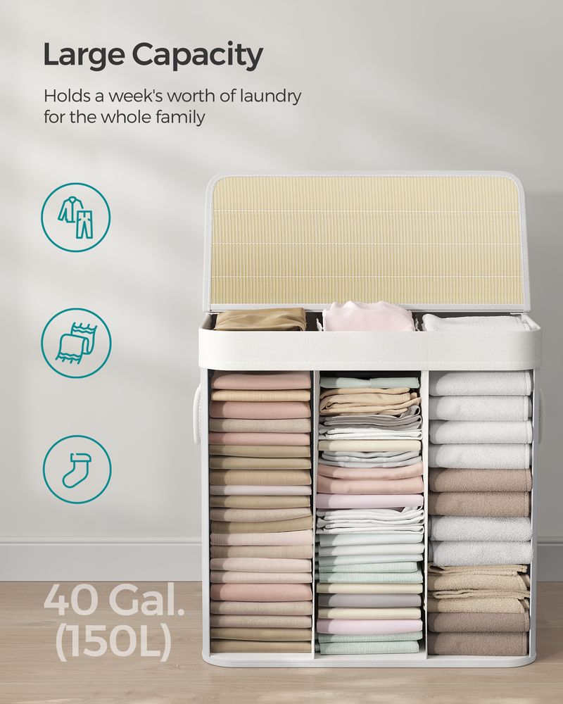 Laundry Hamper With Lid - 3 Section - 39.6 Gallon 150L