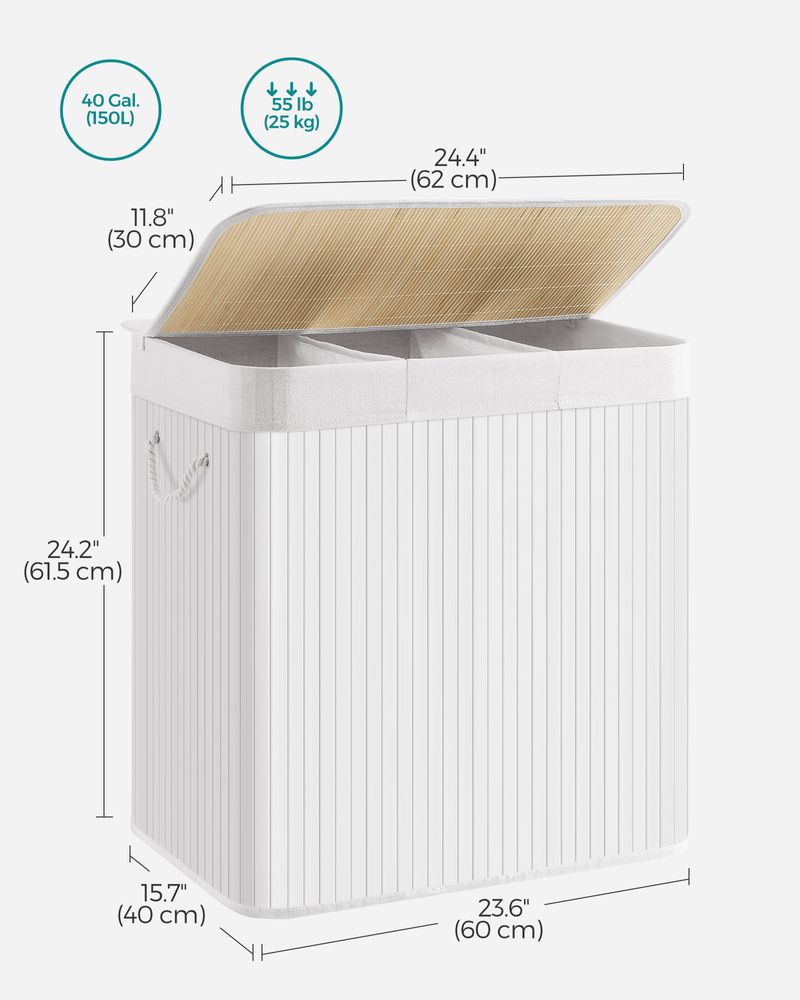 Laundry Hamper With Lid - 3 Section - 39.6 Gallon 150L
