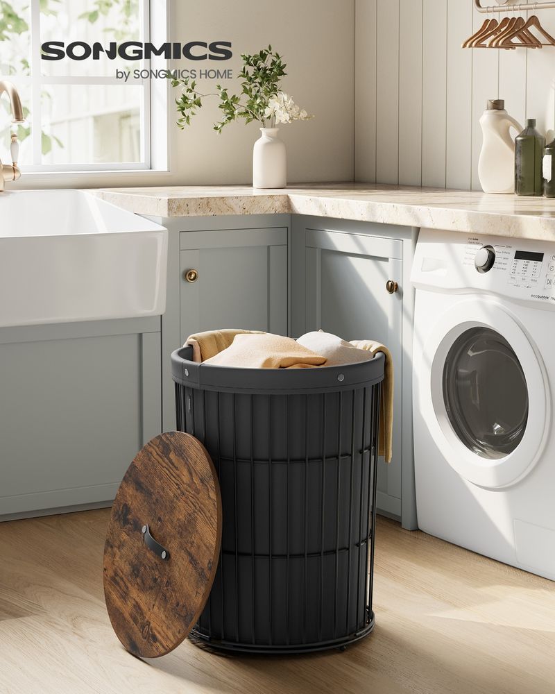 Laundry Hamper – Round Design With Lid – Removable Liner Basket