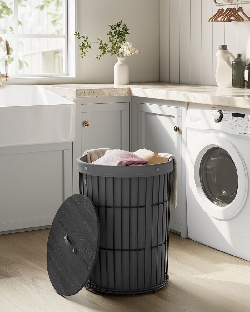 Laundry Hamper – Round Design With Lid – Removable Liner Basket