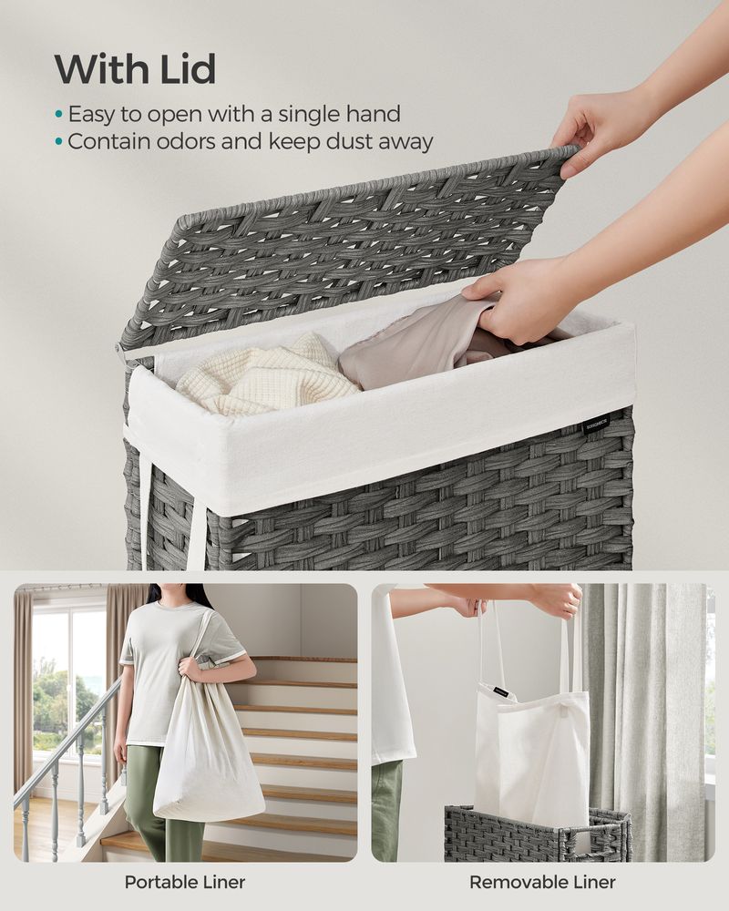 Laundry Hamper - Slim Rattan - With Lid And Handles