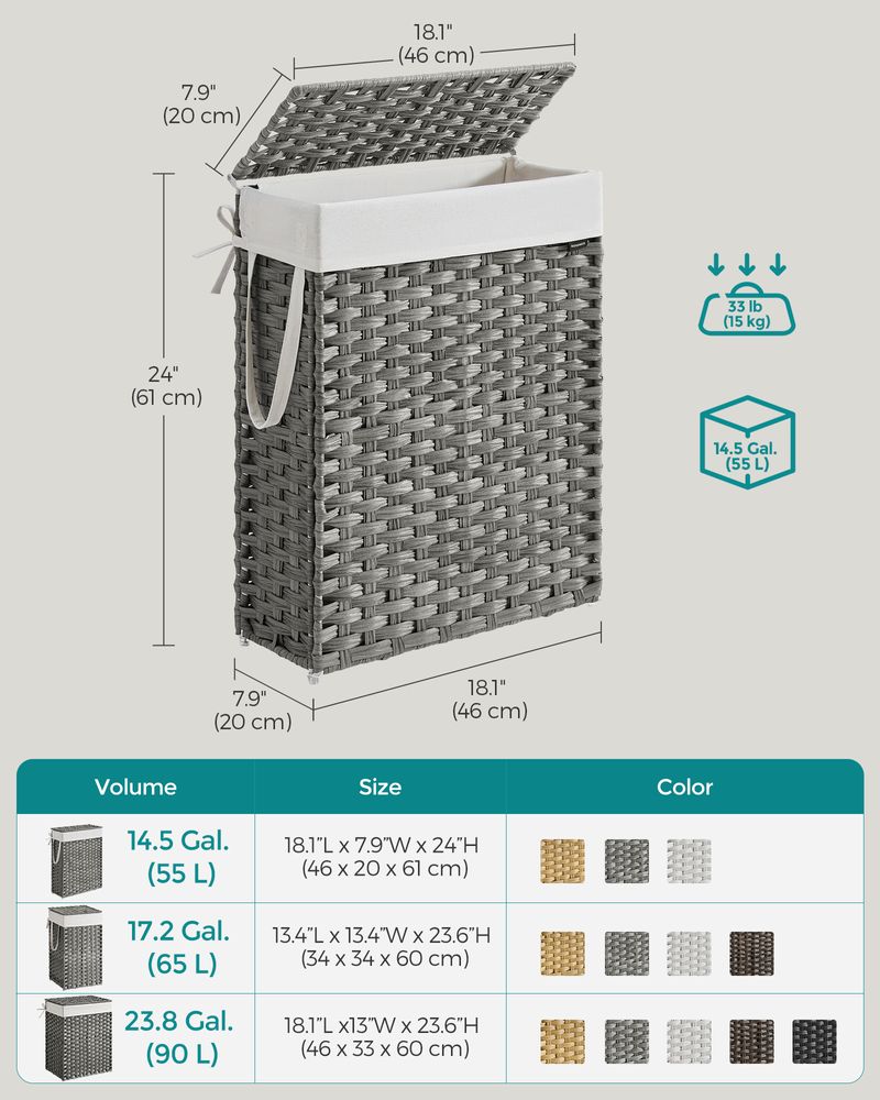 Laundry Hamper - Slim Rattan - With Lid And Handles