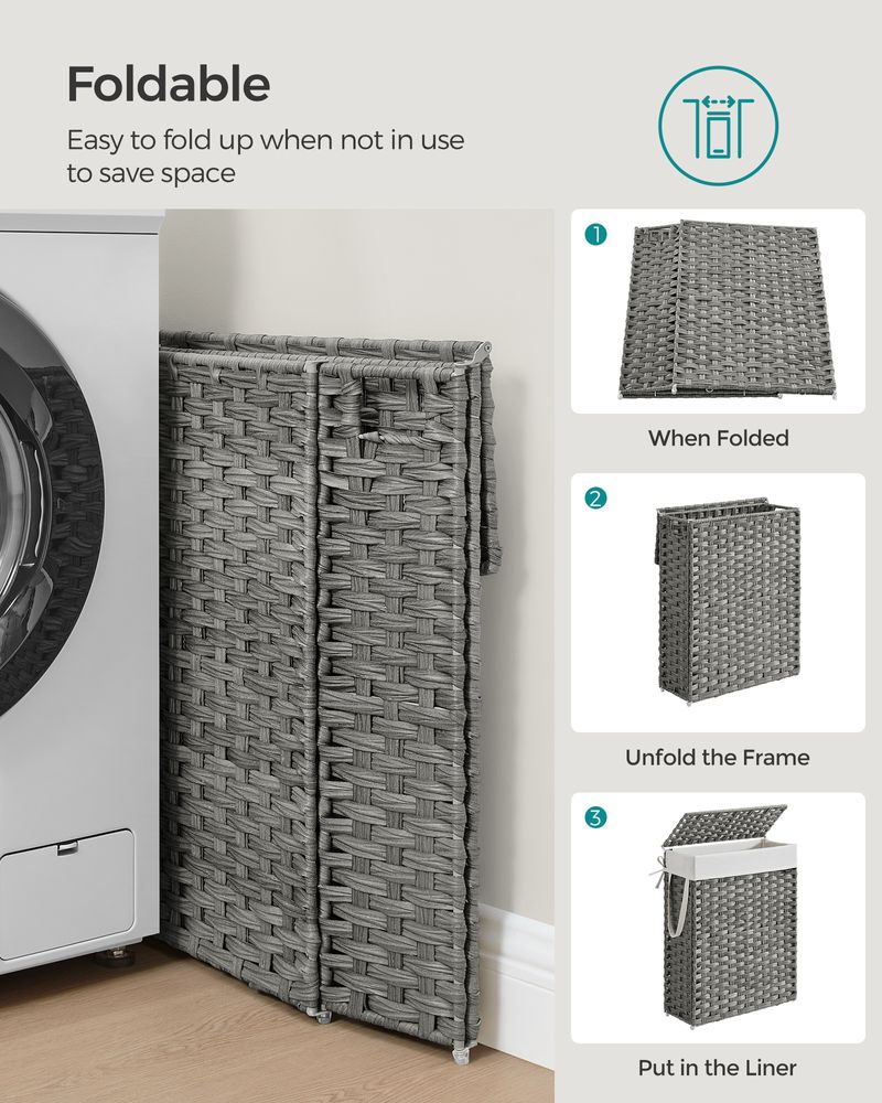 Laundry Hamper - Slim Rattan - With Lid And Handles
