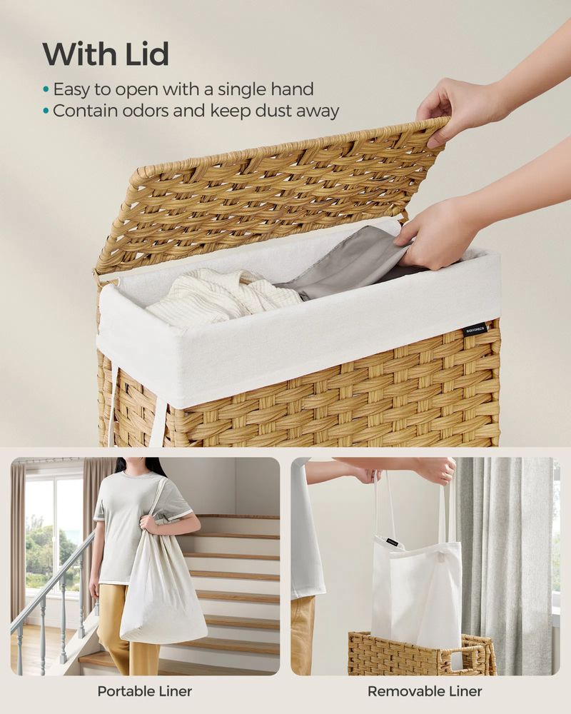 Laundry Hamper - Slim Rattan - With Lid And Handles
