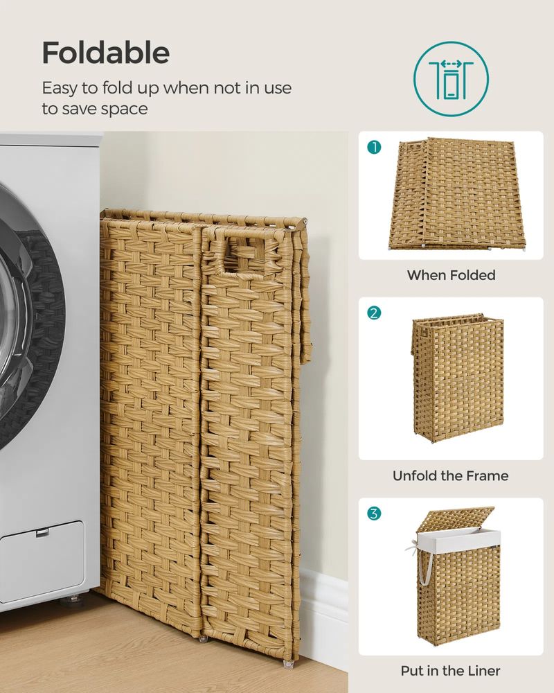 Laundry Hamper - Slim Rattan - With Lid And Handles