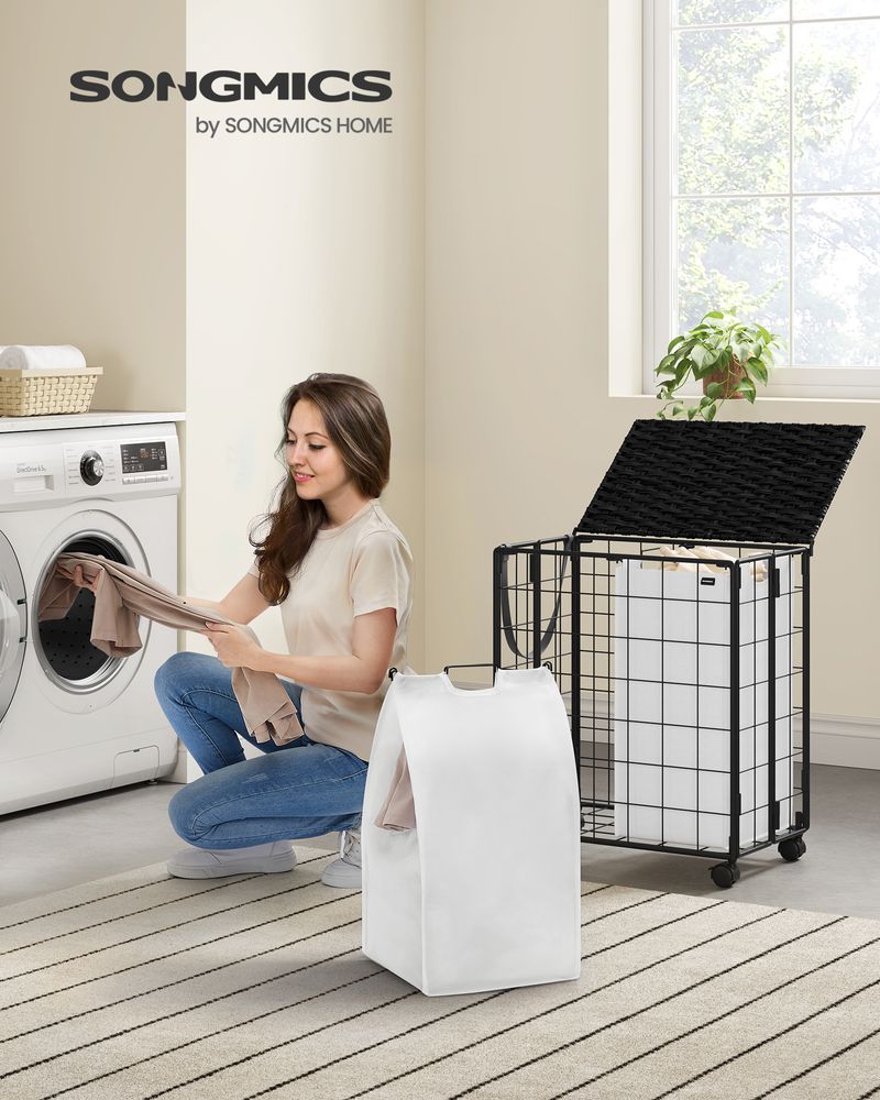 23.8 Gallon Laundry Hamper With Wheels Removable Liner Basket