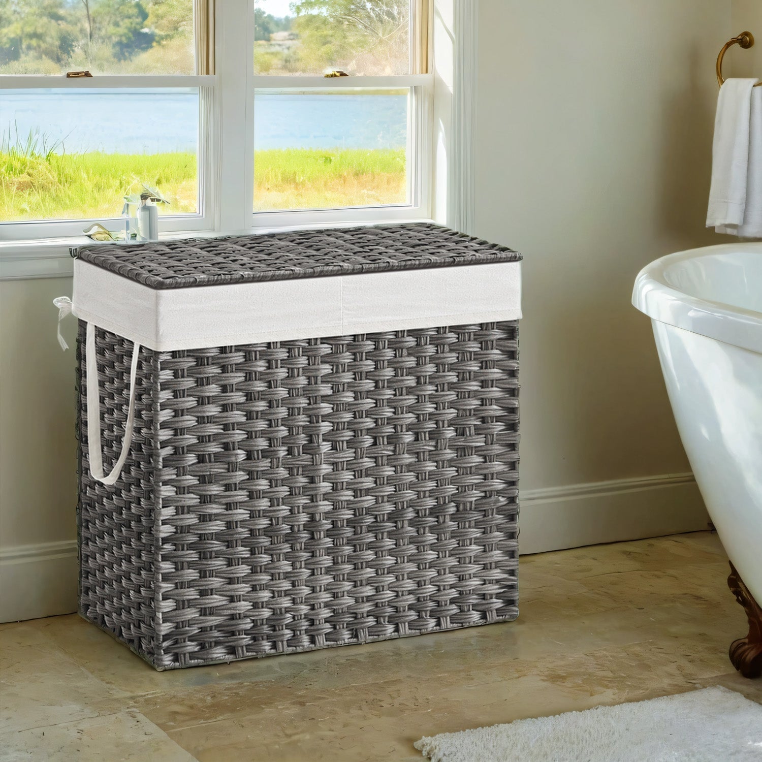 Clothes Hamper With Lid - 2 Section - 110–130L Capacity
