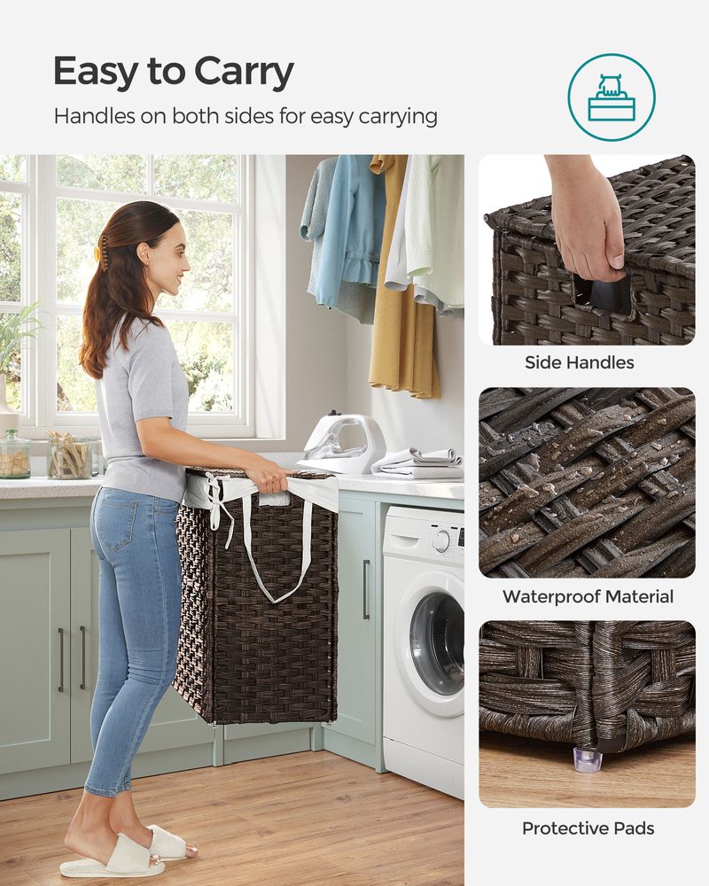 Clothes Hamper With Lid - 2 Section - 110–130L Capacity