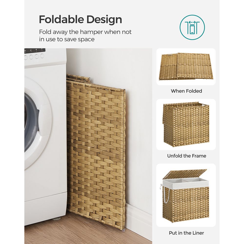 Clothes Hamper With Lid - 2 Section - 110–130L Capacity