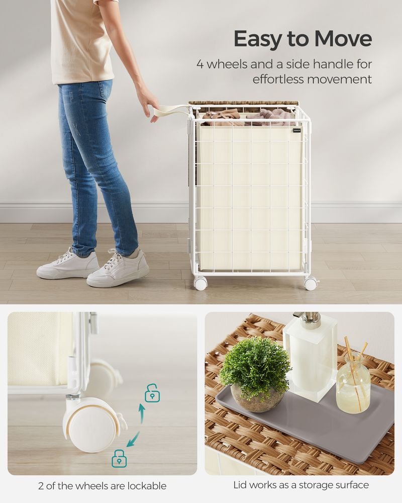 23.8 Gallon Laundry Hamper With Wheels Removable Liner Basket