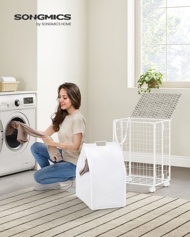 23.8 Gallon Laundry Hamper With Wheels Removable Liner Basket