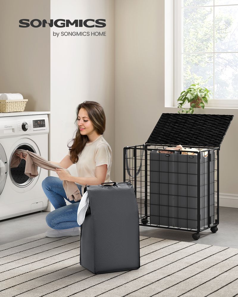 23.8 Gallon Laundry Hamper With Wheels Removable Liner Basket