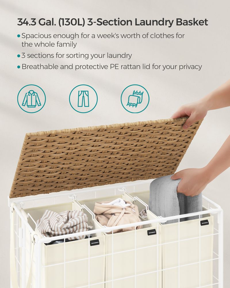 23.8 Gallon Laundry Hamper With Wheels Removable Liner Basket