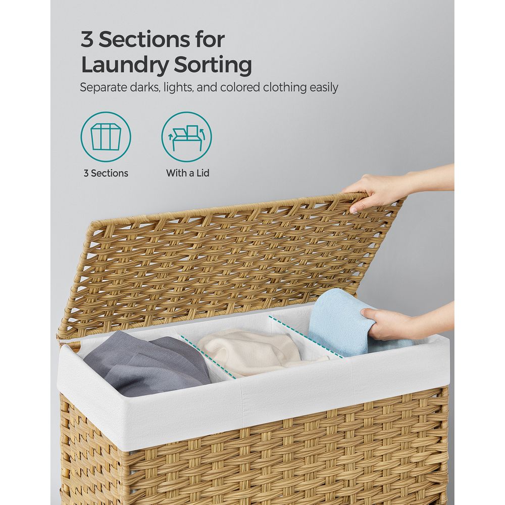 Laundry Basket - Rolling With Wheels - 3 Section - 145L & 160L