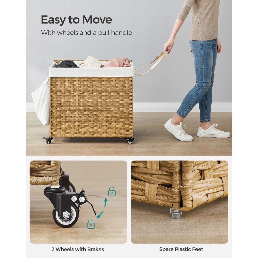 Laundry Basket - Rolling With Wheels - 3 Section - 145L & 160L