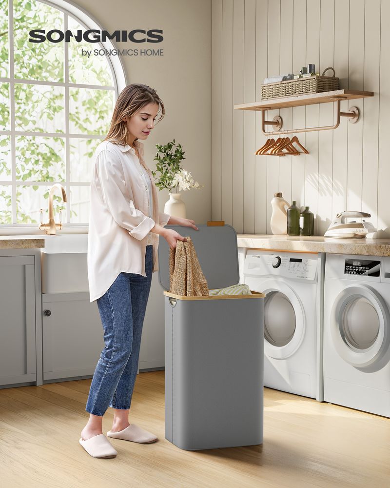 23.8 Gallon Laundry Hamper With Lid Removable Liner Basket