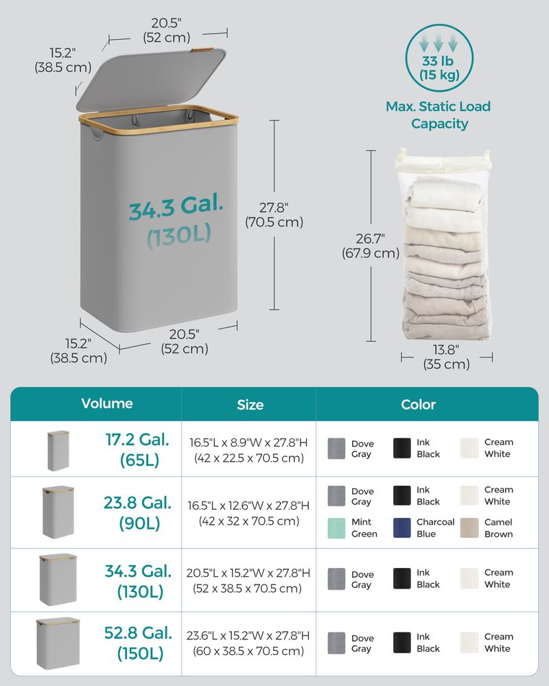 23.8 Gallon Laundry Hamper With Lid Removable Liner Basket