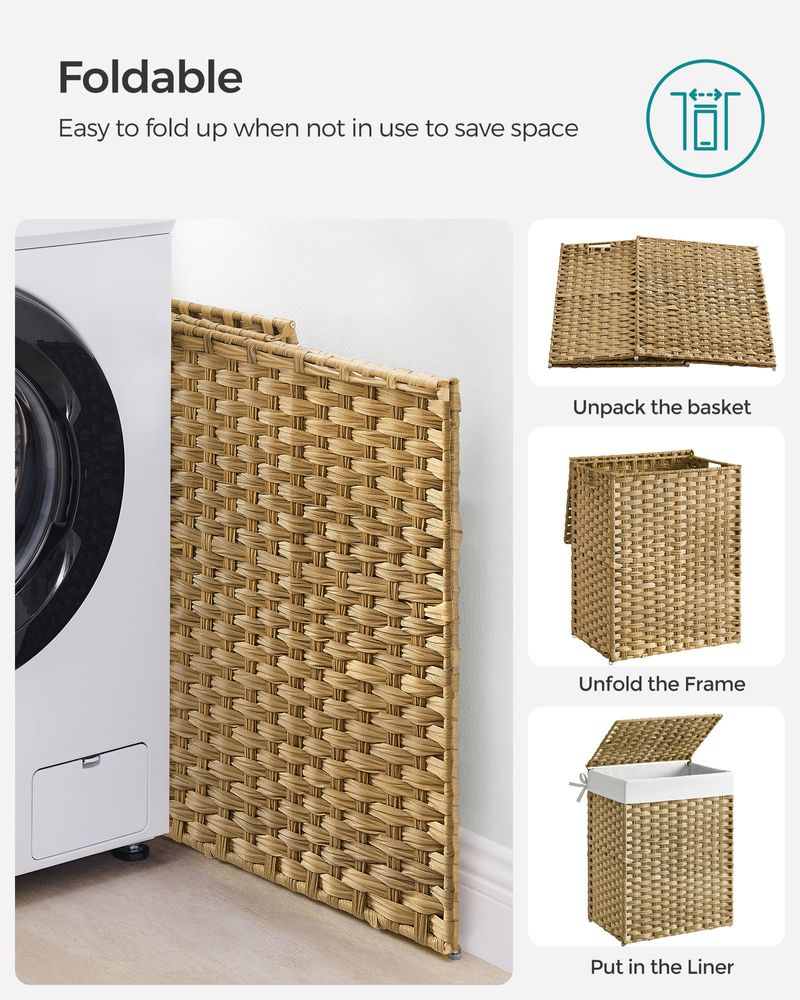 Laundry Basket With Lid - Synthetic Rattan - 23.8 Gallon