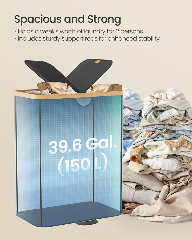 39 Gallon Laundry Hamper With Lid 2 Compartment Laundry Sorterv