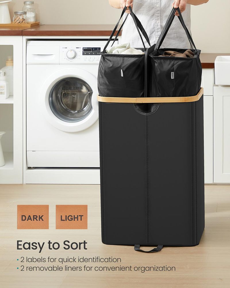 39 Gallon Laundry Hamper With Lid 2 Compartment Laundry Sorterv
