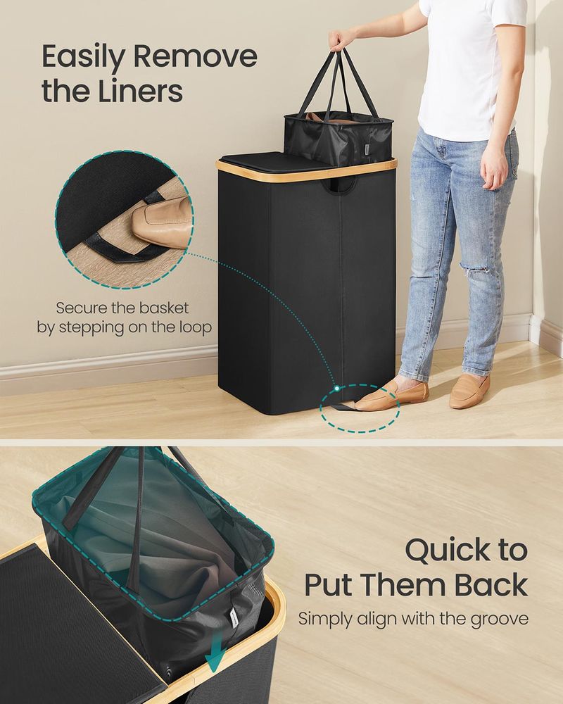 39 Gallon Laundry Hamper With Lid 2 Compartment Laundry Sorterv