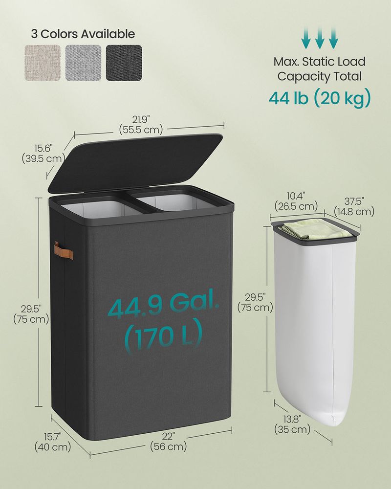 Laundry Hamper With Lid – 2 Compartments – Carry Handles