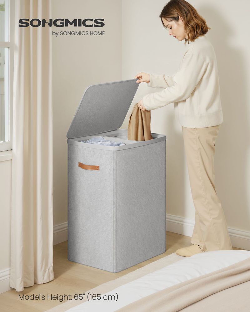 Laundry Hamper With Lid – 2 Compartments – Carry Handles