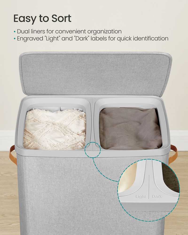 Laundry Hamper With Lid – 2 Compartments – Carry Handles