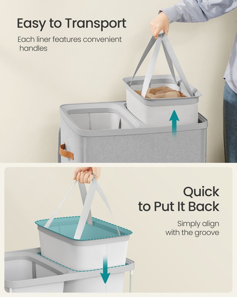 44.9 Gallon Laundry Hamper With Lid 2 Section Laundry Sorter